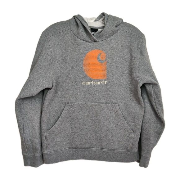 Carhartt Hoodie Sweatshirt Boy's Youth XL (18-20) Gray w/ Orange Logo Pockets - Picture 1 of 9